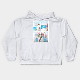 Collage of Greece watercolor painting Kids Hoodie